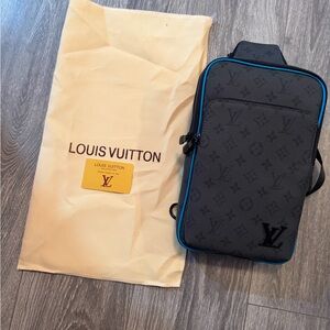 Louis Vuitton Monogram Eclipse Belt Bag in Black with Blue Trim